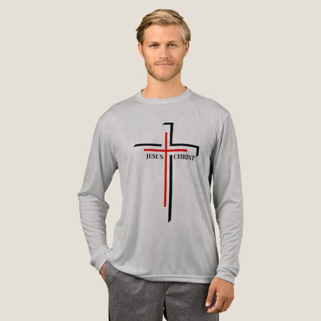 Jesus Christ Red and Black Cross Faith  Tri-Blend Shirt (Full Front)