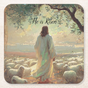Jesus Christ Religious Easter Catholic  Square Paper Coaster