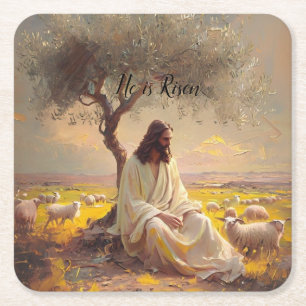 Jesus Christ Religious Easter Catholic Square Paper Coaster