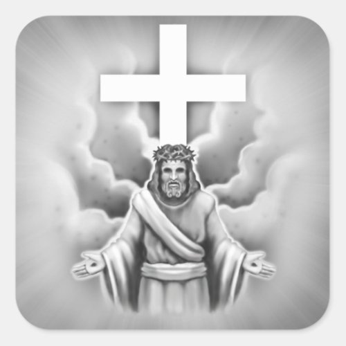 Jesus Christ Resurrection Cross Design Square Sticker