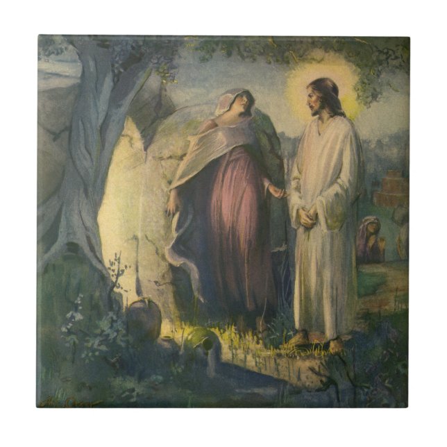 Jesus Christ Risen by the Tomb by ML Greer Ceramic Tile (Front)