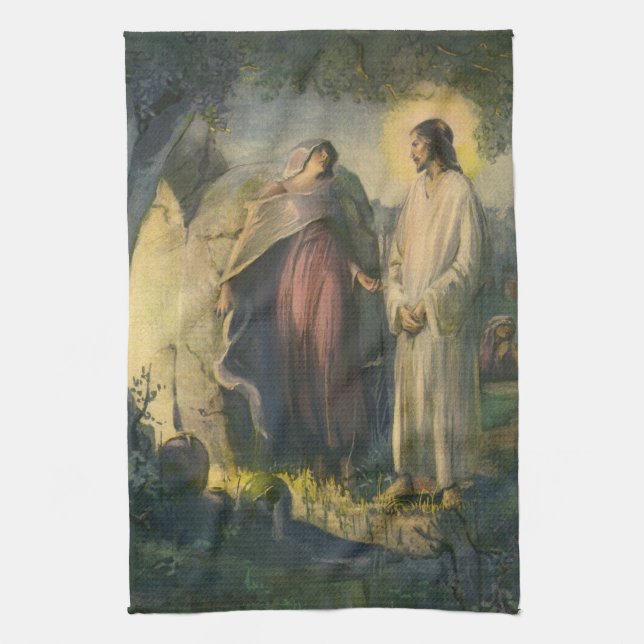Jesus Christ Risen by the Tomb by ML Greer Kitchen Towel (Vertical)