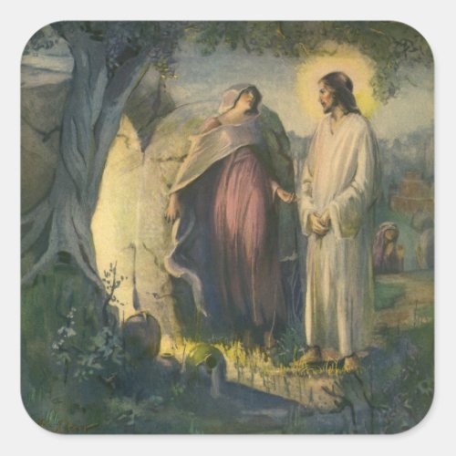 Jesus Christ Risen by the Tomb by ML Greer Square Sticker
