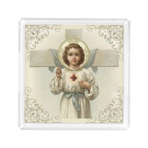 Jesus Christ Sacred Heart Cross Acrylic Tray