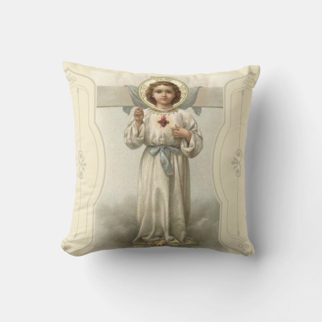 Jesus Christ Sacred Heart Cross Throw Pillow (Front)