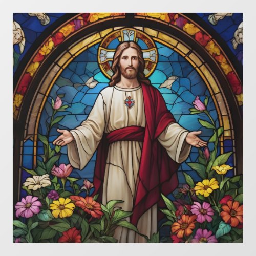 Jesus Christ Sacred Heart Faux Stained Glass Window Cling