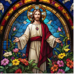 Jesus Christ Sacred Heart Stained Glass style Cutout<br><div class="desc">This is a graphic printed onto a flat 2D acrylic plastic sheet. For the statuette sculpture, the acrylic figurine is propped up on a little stand which is perfect for religious displays. // - // jesus christ stained glass, christian religious art, stained glass style art, traditional sacred holy communion, christianity...</div>