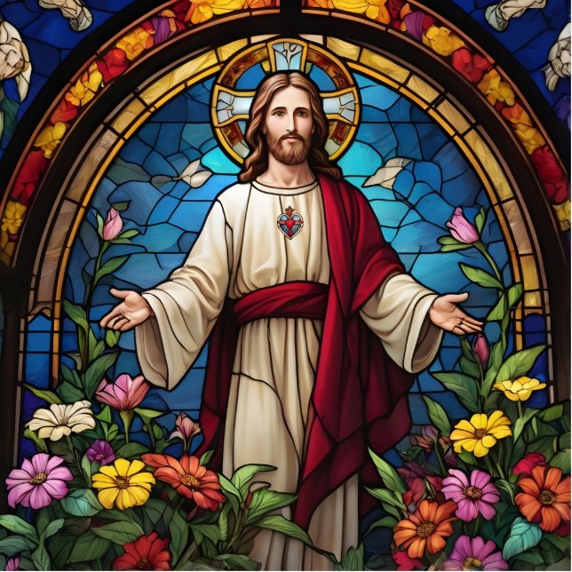 Jesus Christ Sacred Heart Stained Glass style Cutout (Front)