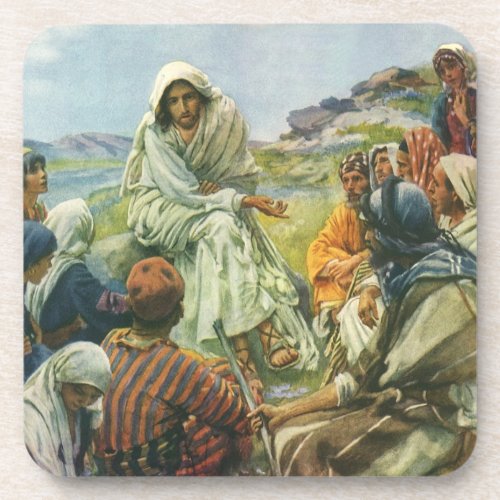 Jesus Christ Sermon on the Mount Vintage Religion Beverage Coaster