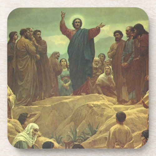 Jesus Christ Sermon on the Mount Vintage Religion Beverage Coaster