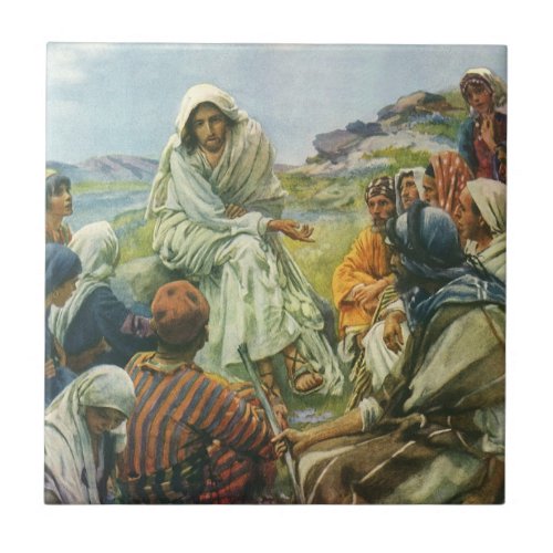 Jesus Christ Sermon on the Mount Vintage Religion Ceramic Tile