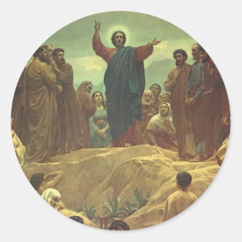 Jesus Christ Sermon on the Mount Vintage Religion Classic Round Sticker