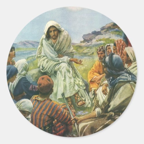 Jesus Christ Sermon on the Mount Vintage Religion Classic Round Sticker