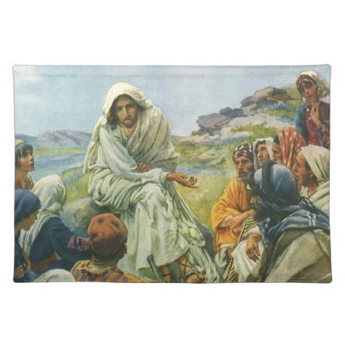 Jesus Christ Sermon on the Mount Vintage Religion Cloth Placemat