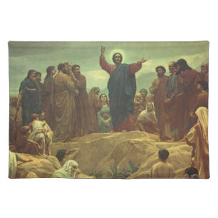 Jesus Christ Sermon on the Mount, Vintage Religion Cloth Placemat