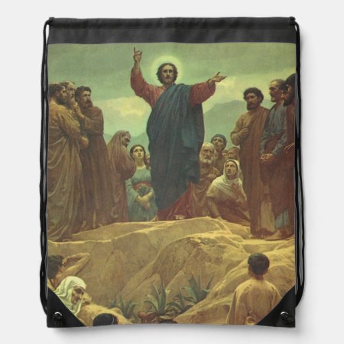 Jesus Christ Sermon on the Mount Vintage Religion Drawstring Bag