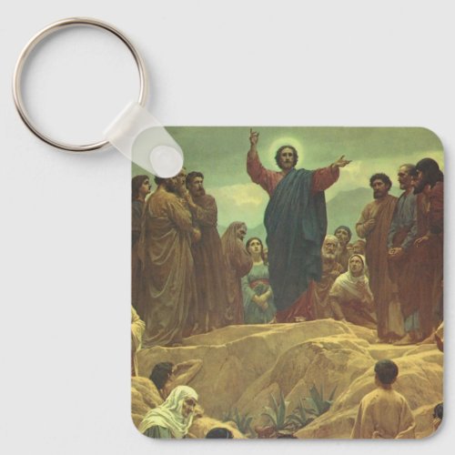Jesus Christ Sermon on the Mount Vintage Religion Keychain