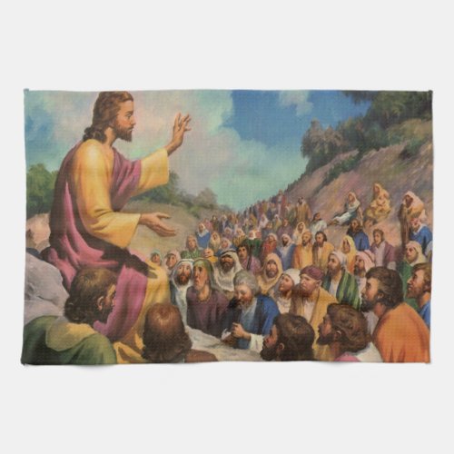 Jesus Christ Sermon on the Mount Vintage Religion Kitchen Towel