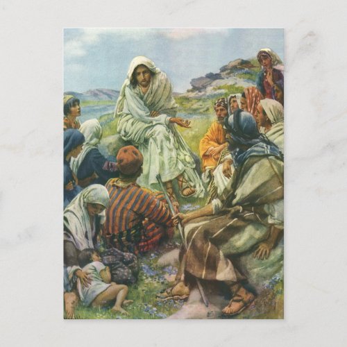 Jesus Christ Sermon on the Mount Vintage Religion Postcard