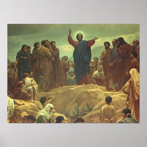 Jesus Christ Sermon on the Mount Vintage Religion Poster