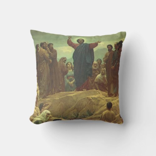 Jesus Christ Sermon on the Mount Vintage Religion Throw Pillow