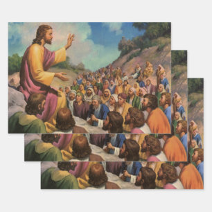 Jesus Christ Sermon on the Mount, Vintage Religion Wrapping Paper Sheets