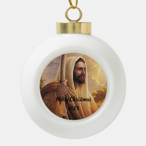 Jesus Christ son of God have mercy Snowflake Pewte Ceramic Ball Christmas Ornament