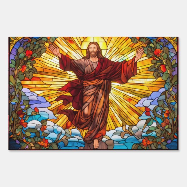 Jesus Christ Stained Glass Art Yard Sign (Front)