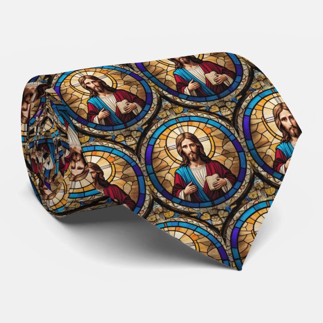 Jesus Christ Stained Glass Christian Church Neck Tie (Rolled)