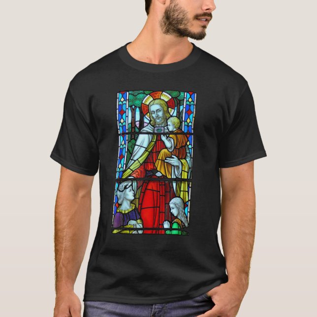Jesus Christ Stained Glass Window Church God Chris T-Shirt (Front)