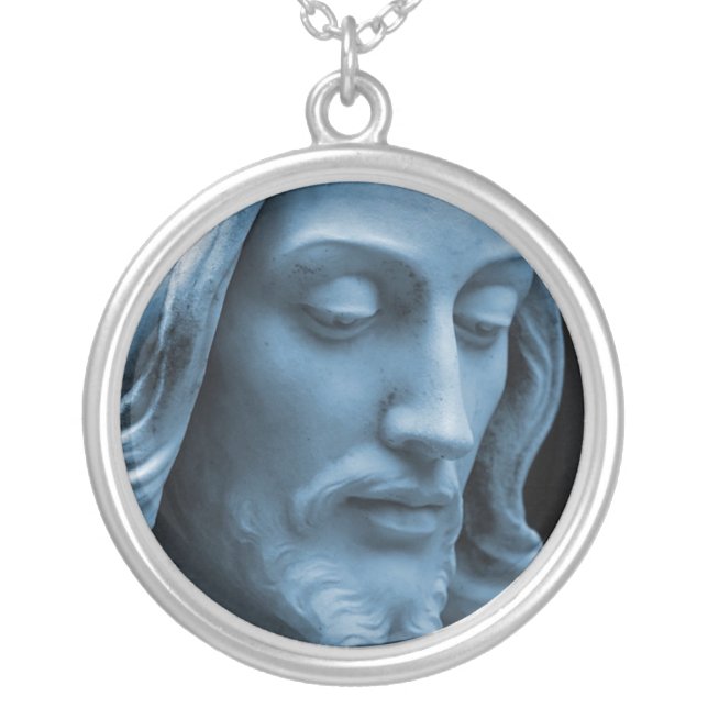 JESUS CHRIST STATUE SILVER PLATED NECKLACE (Front)