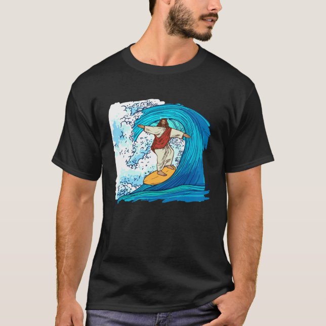 Jesus Christ Surfing Summer Surfer Surfboard T-Shirt (Front)