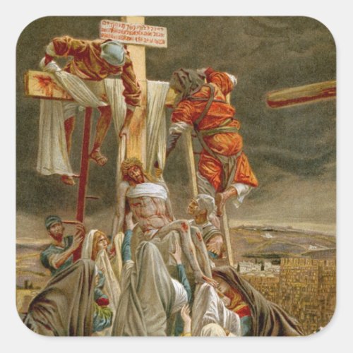 Jesus Christ taken down from the Cross Square Sticker
