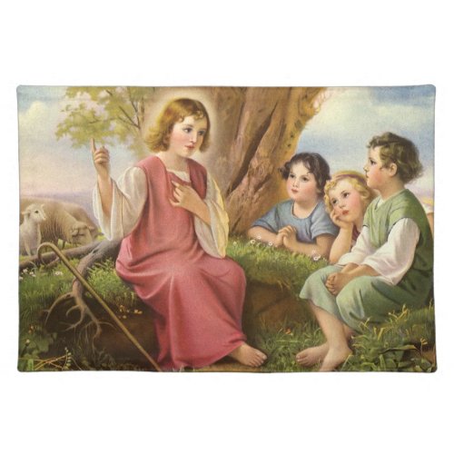 Jesus Christ Teaching Children Vintage Religion Cloth Placemat