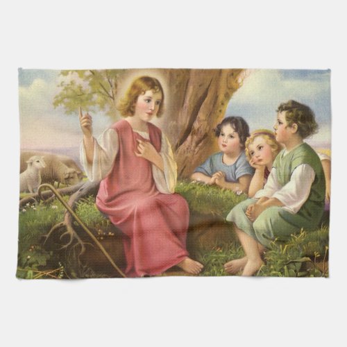 Jesus Christ Teaching Children Vintage Religion Kitchen Towel
