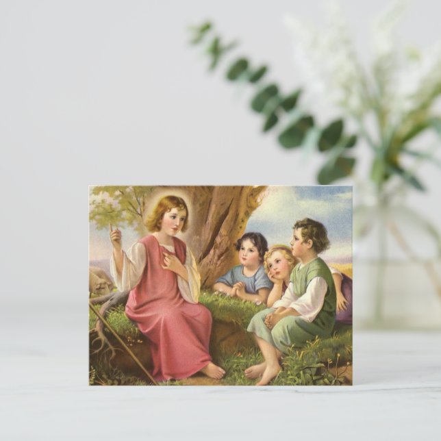 Jesus Christ Teaching Children, Vintage Religion Postcard (Standing Front)