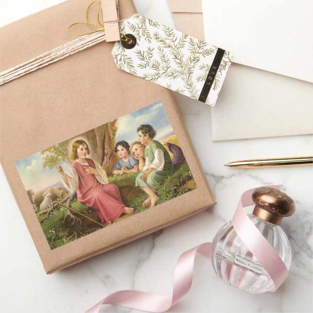 Jesus Christ Teaching Children, Vintage Religion Rectangular Sticker (Gifting)