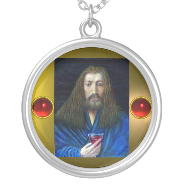 JESUS CHRIST, THE CHALICE IN EMMAUS SILVER PLATED NECKLACE (Front)