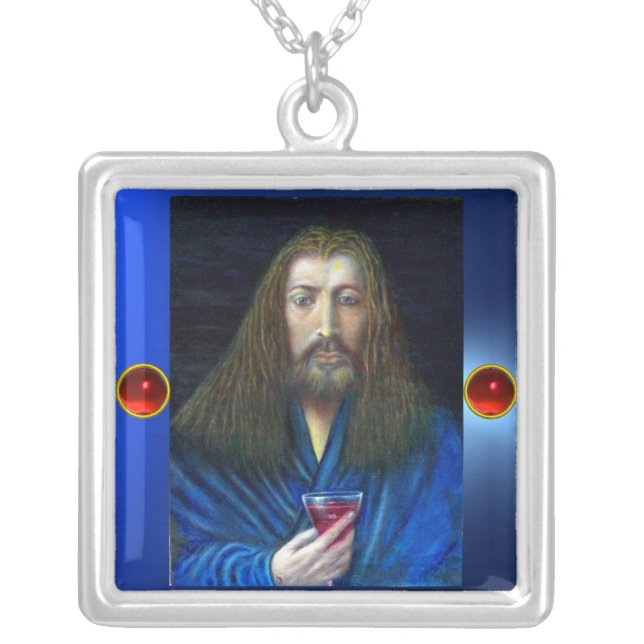 JESUS CHRIST, THE CHALICE IN EMMAUS SILVER PLATED NECKLACE (Front)