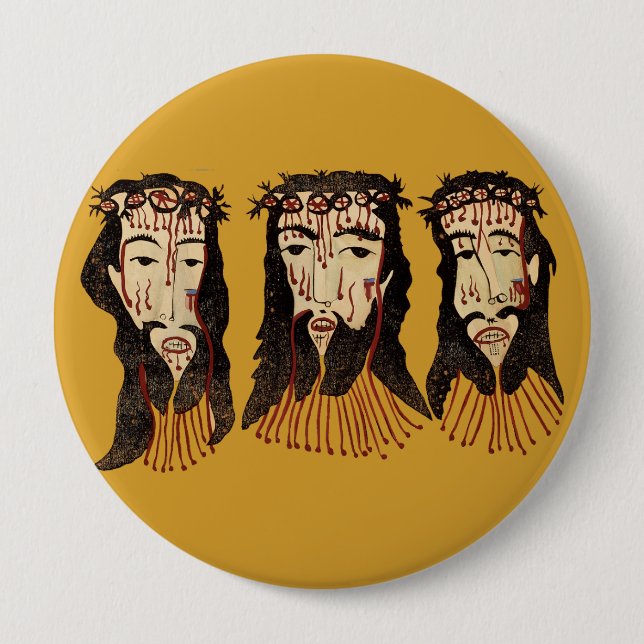 Jesus Christ Thorn Crown Folk art Painting Button (Front)