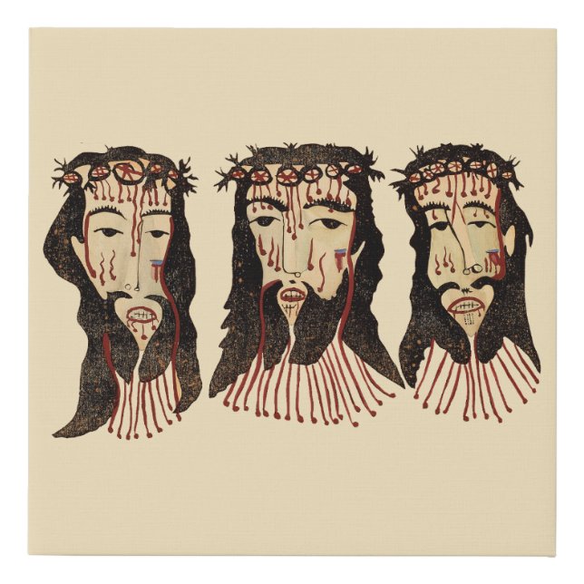 Jesus Christ Thorn Crown Folk art Painting Faux Canvas Print (Front)