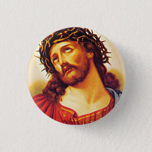 jesus christ thorn crown vintage art painting  button