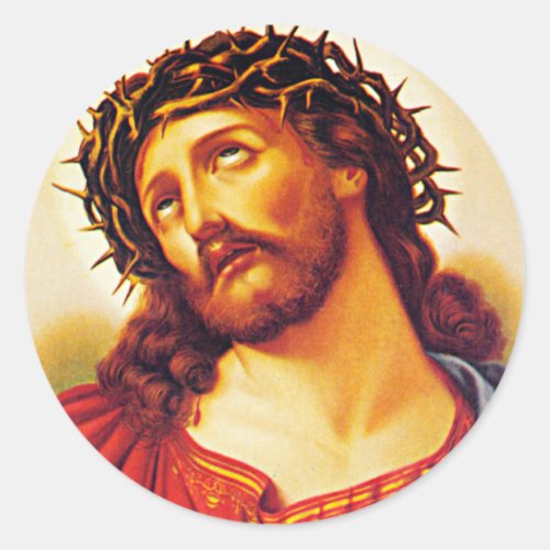 jesus christ thorn crown vintage art painting classic round sticker