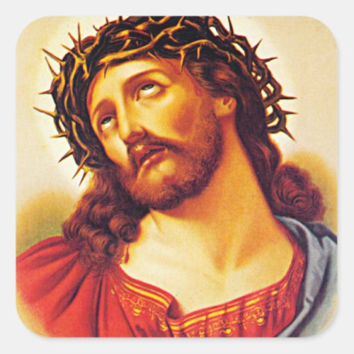 jesus christ thorn crown vintage art painting  square sticker