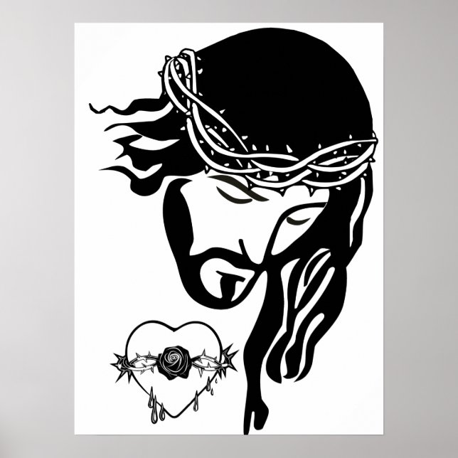 Jesus Christ Thorns Bleeding Heart Art Poster (Front)