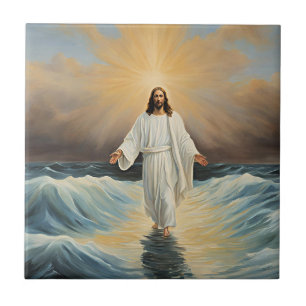 Jesus Christ Walking on Water Ceramic Tile