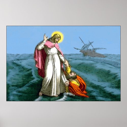 Jesus Christ Walks on Water Poster