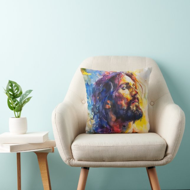 Jesus Christ Watercolor Throw Pillow (Chair)
