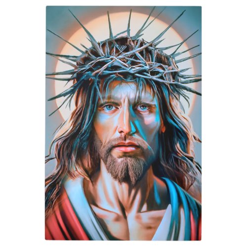 Jesus Christ Wearing Crown of Thorns Metal Print