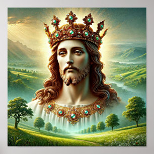 Jesus Christ wearing Kings Crown Landscape Art  Poster